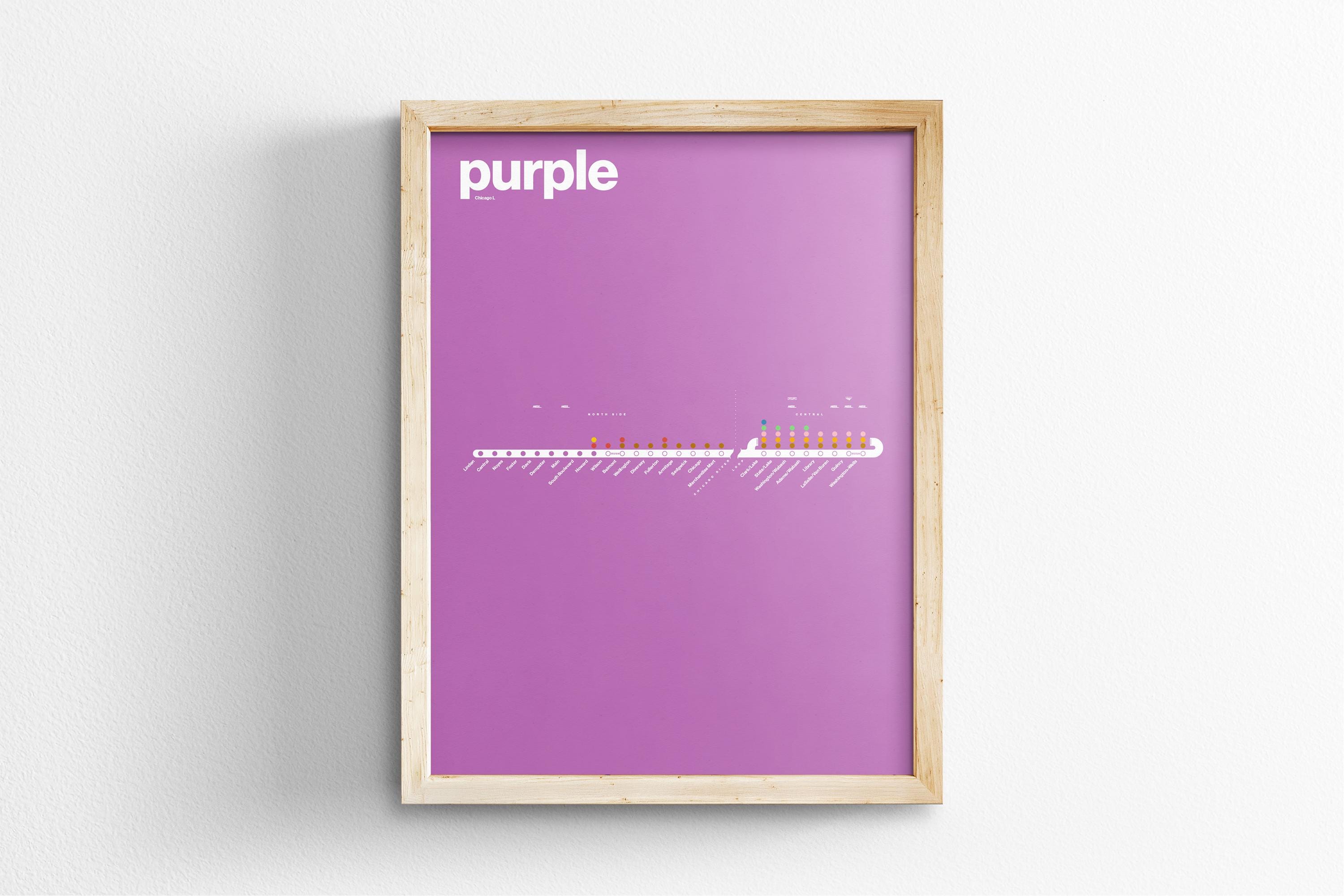 Chicago L Purple Line Map / CTA Train / Minimal Poster Print / Subway ...