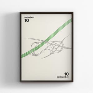 Exit 10 New Jersey Turnpike Karte, Wandkunst im modernen Stil, Wohnkultur, gerahmtes Reisegeschenk, minimalistisches Poster, Landstraße Schild, Road Trip