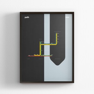 PATH Rail, Dark Mode Map, Minimal Poster Print, Canvas Home Decor, Framed Travel Gift, Subway Style Wall Art, Metro Transit Train Sign