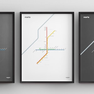 MARTA Schiene Karte / Atlanta Georgia / Poster Druck / Subway Style Wand Kunst / Leinwand Wohnkultur / Schwarzer Rahmen Reise Geschenk Zeichen