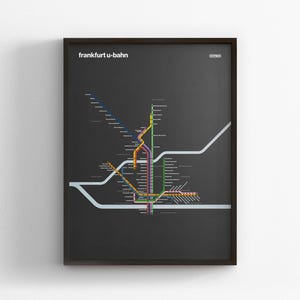 Frankfurt U-bahn, Dark Mode Map, Minimal Poster Print, Canvas Home Decor, Framed Travel Gift, Subway Style Wall Art, Metro Rail Transit Sign