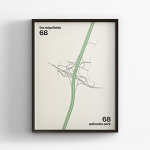 Exit 68 New Jersey Turnpike Karte, moderne Kunst, Wandbild, Leinwand Dekor, gerahmt Reisegeschenk, minimales Poster, Landstraße Schild Road Trip