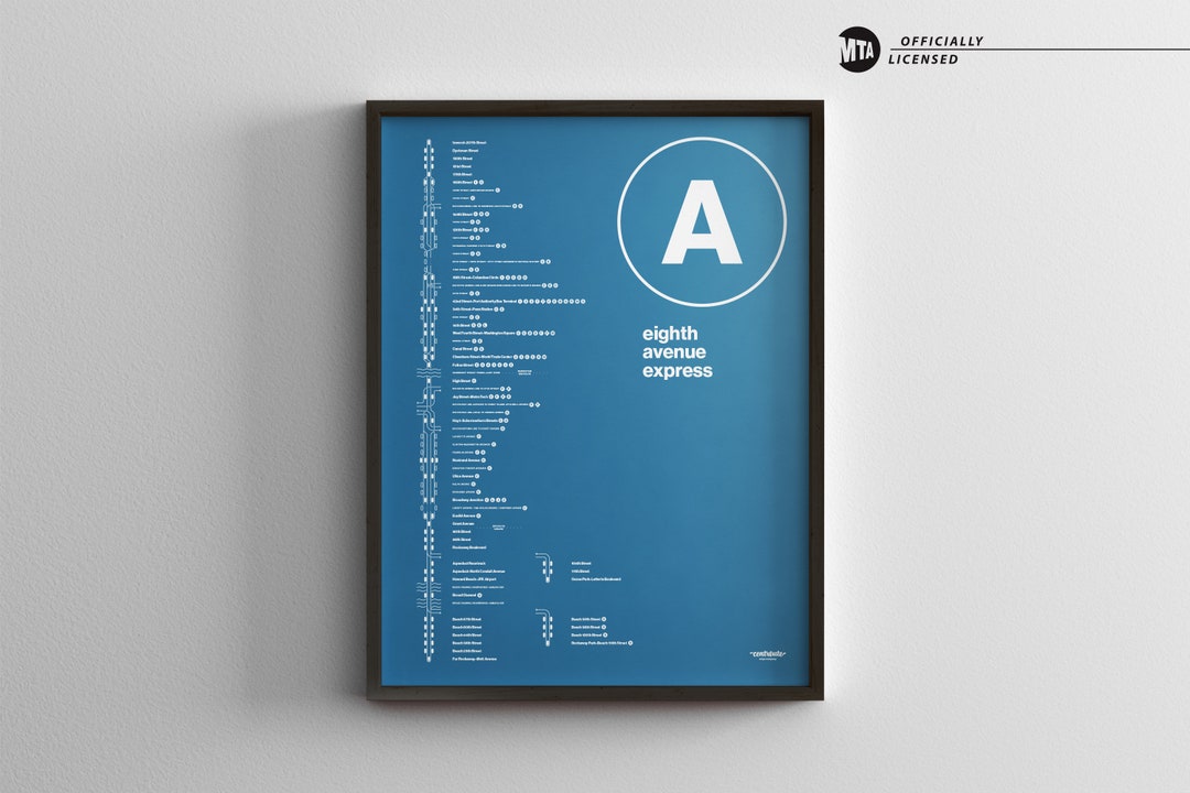 NYC A Train Map One Color / Minimal Poster Print / New York City Subway ...
