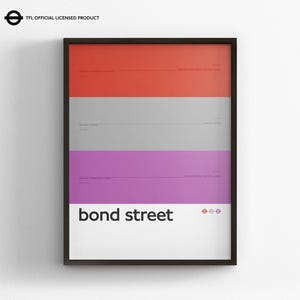 Póster minimalista de la estación de Bond Street, metro de Londres, mapa del metro, arte de pared estilo metro, decoración del hogar en lienzo, regalo de viaje enmarcado