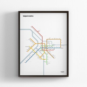 Taipei Metro 臺北㍷運, Englisch Light Mode Karte, Minimal Poster, Leinwand Wohnkultur, gerahmtes Reisegeschenk, U-Bahn Stil Wandkunst, Zug Zeichen