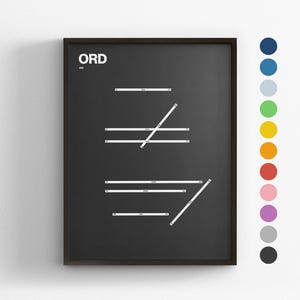 ORD Runway, Chicago O'Hare Intl. Airport, Minimal Poster Druck, Leinwand Wohnkultur, gerahmt Reise Geschenk, Luftfahrt Wandkunst, Übergang Karte Zeichen