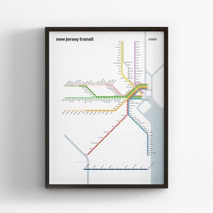 New Jersey Transit Map / Philadelphia NYC / Minimal Poster Print / Subway Style Wall Art / Canvas Home Decor / Black Frame Travel Gift
