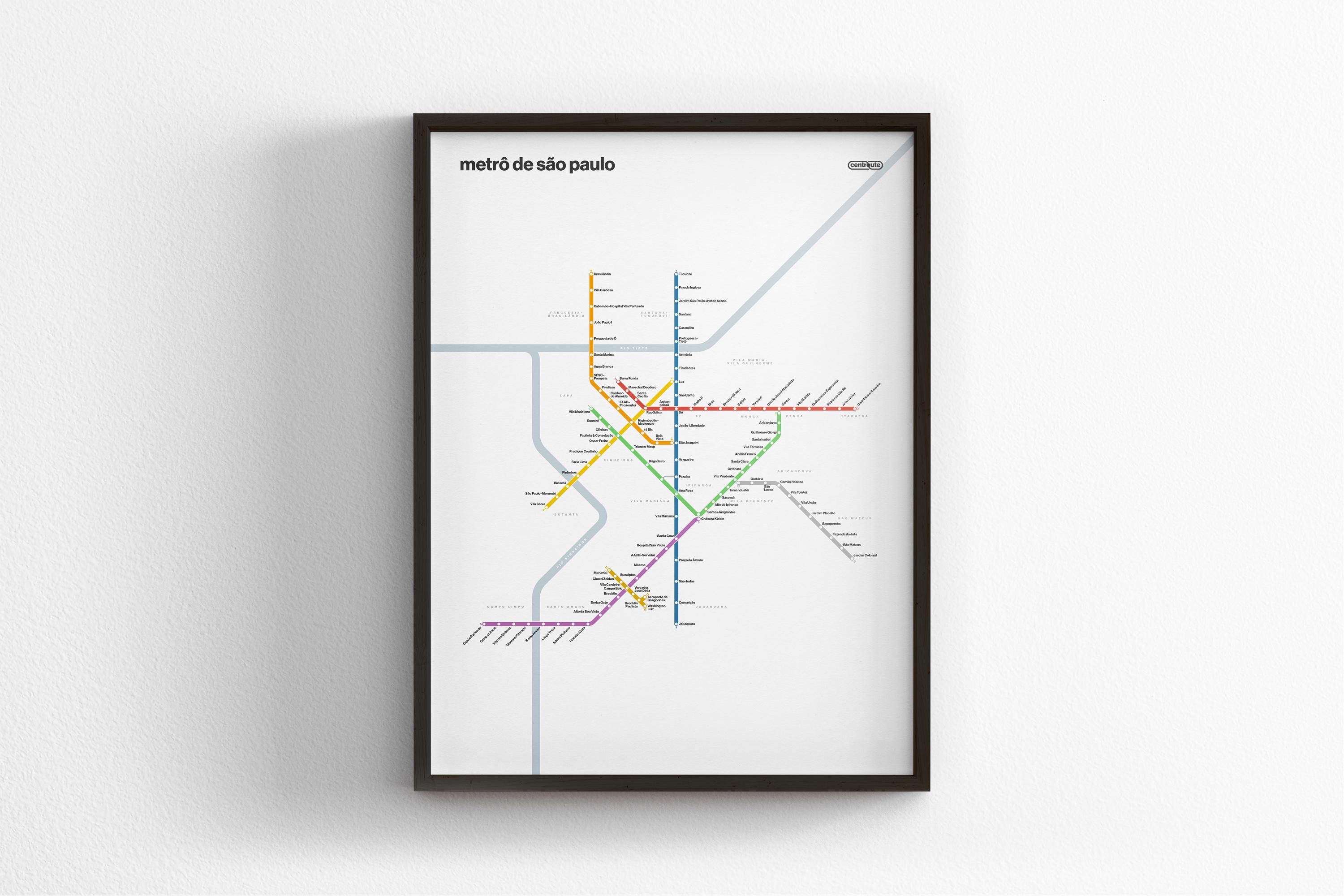 São Paulo Metrô Light Mode Map, Minimal Poster Print, Canvas Home