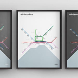 Oslo Metro Karte / Tunnelbane / Minimal Poster Druck / U-Bahn Stil Wand Kunst / Leinwand Dekor Dekor / Rahmen Reise Geschenk / Zug Schild