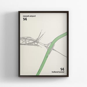 Exit 14 New Jersey Turnpike Karte, Wandkunst im modernen Stil, Wanddekoration, Leinwand Dekor, gerahmt Reisegeschenk, Minimal Poster Druck, Landstraße Schild, Road Trip