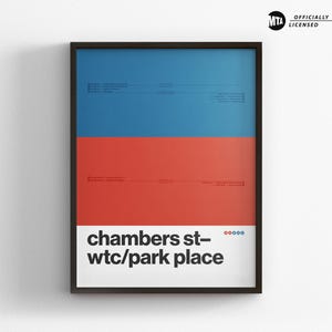 Chambrigen-Street-WTC-Park Place Station / New York City U-Bahn / NYC Minimal Poster / Leinwand Dekoration / Schwarzer Rahmen Reisegeschenk