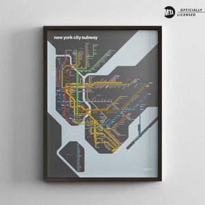 Plan du métro de New York / Mode sombre / NYC / Impression d'affiche minimale / Art mural style métro / Décoration d'intérieur sur toile / Cadre noir - Cadeau de voyage