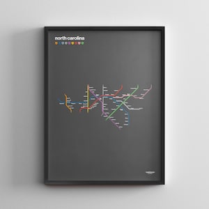 Minimale kaart North Carolina / NC Highway kunst aan de muur / metro stijl verkeersbord / minimalistische poster print / canvas Home decor / ingelijste reiscadeau