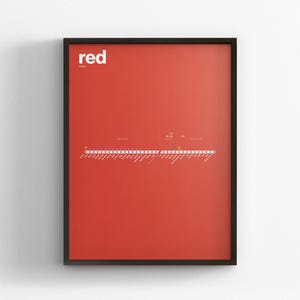 Linha Vermelha de Chicago L / Trem CTA / Impressão de pôster de mapa minimalista / Arte de parede estilo metrô / Decoração para casa, Presente de viagem / Placa ferroviária com moldura preta
