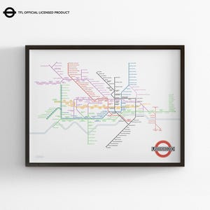 Mapa del metro de Londres de 1933 / Impresión de póster minimalista / Arte de pared estilo metro / Decoración del hogar en lienzo / Regalo de viaje enmarcado / Retro Harry Beck