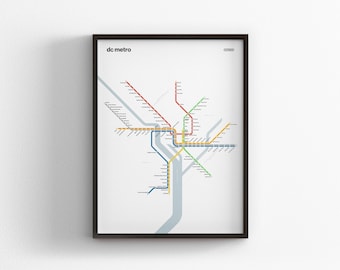 DC Metro Map / Washington DC / Minimal Poster Print / Subway Style Wall Art / Canvas Home Decor / Black Frame Travel Gift