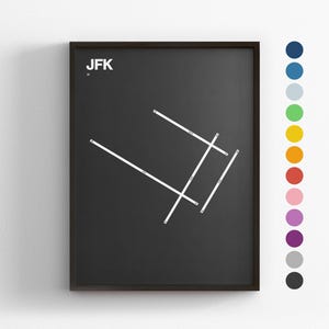 Pistas del aeropuerto JFK de Nueva York, póster minimalista, lienzo decorativo para el hogar, regalo de viaje enmarcado, arte mural de aviación, mapa de tránsito