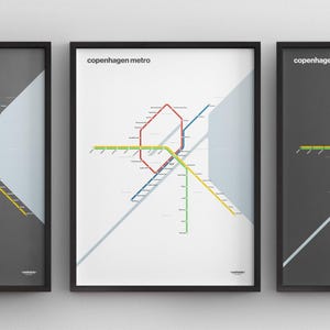 Kopenhagen U-Bahn Karte / Dänemark / Minimal Poster Druck / U-Bahn Stil Wand Kunst / Leinwand Wohnkultur / Rahmen Reisegeschenk / Zugschild