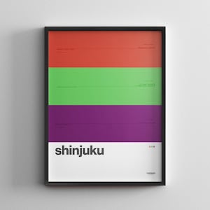 U-Bahn Shinjuku Station 区 / の地宿区 / Tokyo Metro / Englisches Minimal Poster / Wanddekoration im U-Bahn-Stil / Geschenk für Zuhause / Geschenk mit Rahmen