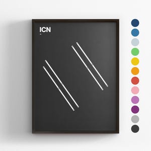 Pistas del ICN, Aeropuerto Internacional de Seúl Incheon (인천국제공항), Impresión minimalista de póster, Decoración en lienzo, Regalo de viaje enmarcado, Arte mural de aviación, Señal de mapa de tránsito
