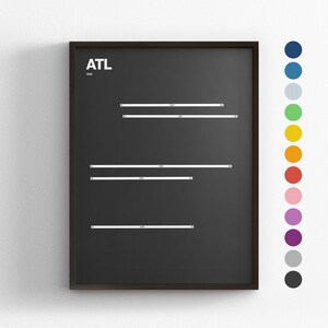 ATL-start- en landingsbanen, Atlanta International Airport, minimale posterprint, decor canvas, ingelijst reiscadeau, kunst aan de muur luchtvaart, bord doorvoerkaart