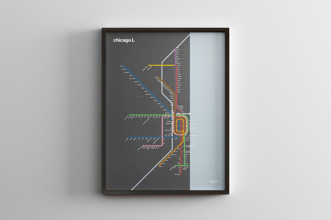 Chicago L Subway Map Dark Mode / CTA Train / Minimal Poster Print ...