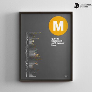 NYC M Train Map / Minimales Poster Druck / New York City U-Bahn Stil Wand Kunst / Leinwand Dekor / U-Bahn Schild / Reisegeschenk gerahmt