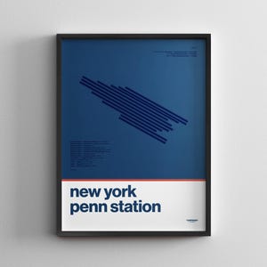 New York Penn Station / Amtrak / NYC Minimal Diagram Poster Print / Subway Style Wall Art / Canvas Home Decor / Black Frame Travel Gift