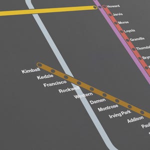Chicago L Subway Map Dark Mode / CTA Train / Minimal Poster Print ...
