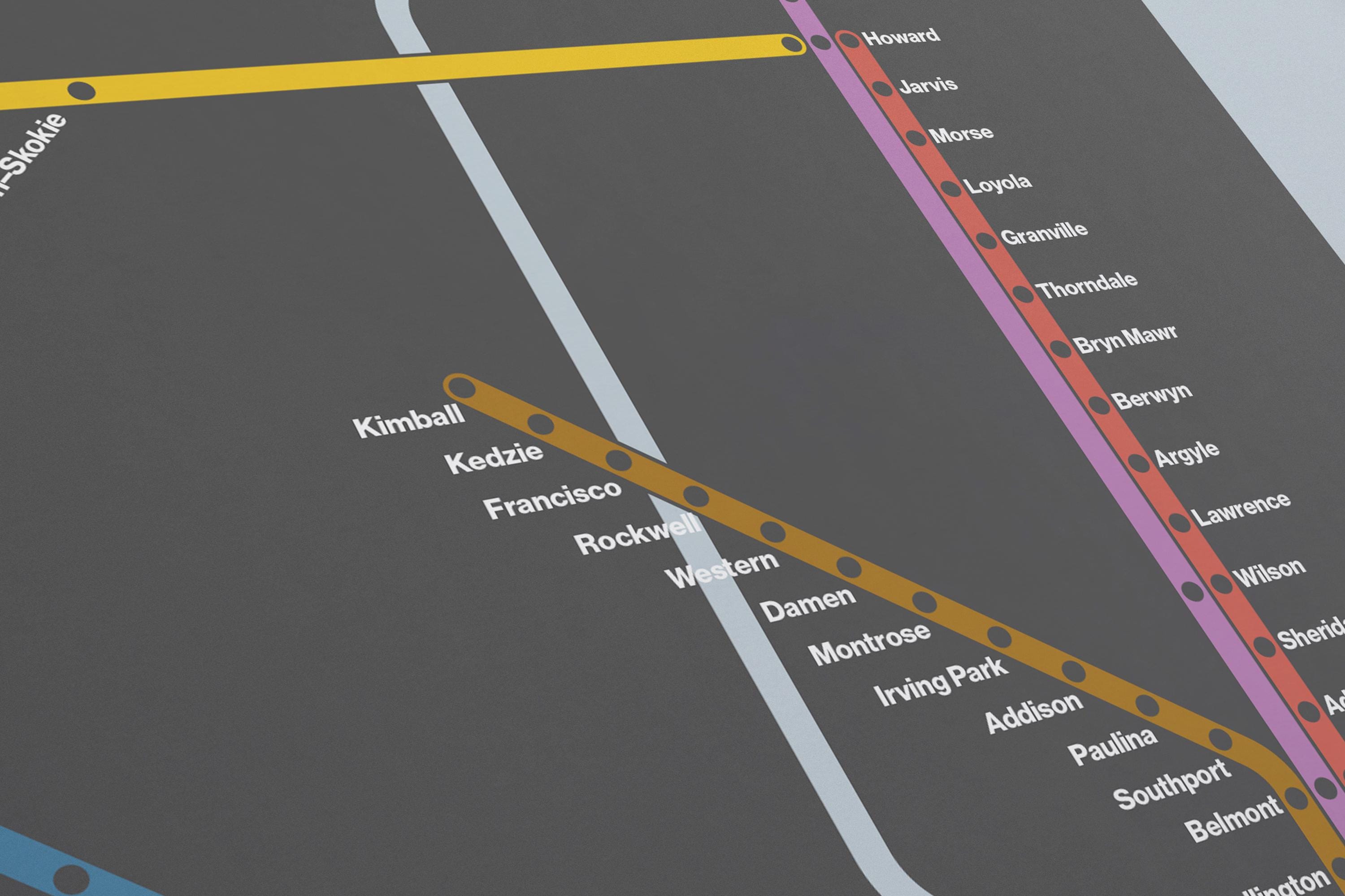 Chicago L Subway Map Dark Mode / CTA Train / Minimal Poster Print ...