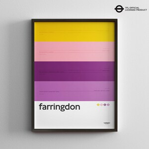 Farringdon Station / Londoner U-Bahn / Tube Map Minimales Poster Druck / U-Bahn Stil Wand Kunst / Leinwand Dekor Leinwand / Reisegeschenk gerahmt