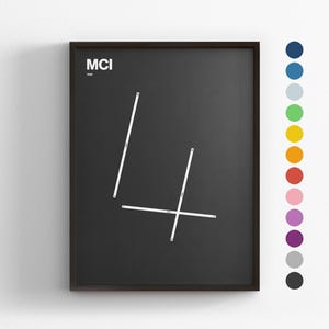 MCI Runways, Kansas City Intl. Luchthaven, minimale posterprint, decor canvas, ingelijst reiscadeau, kunst aan de muur luchtvaart, bord transitkaart