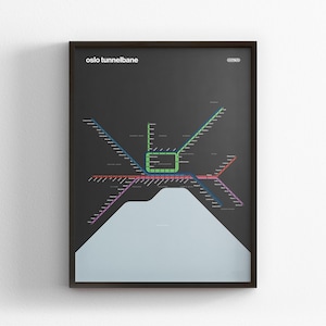 Oslo Metro, Dark Mode Map, Minimal Poster Print, Canvas Home Decor, Framed Travel Gift, Subway Style Wall Art, Metro Rail Transit Sign
