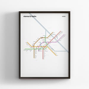 Vienna U-Bahn Light Mode Map / Minimal Poster Print / Subway Style Wall Art / Canvas Home Decor / Train Rail Sign / Framed Travel Gift