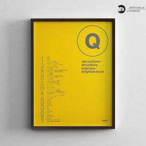 NYC Q Train Map Einfarbig / Minimal Poster Druck / New York City Subway Style Wand Kunst / Leinwand Dekor Home Dekor / Geschenk Wand