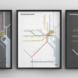 Transitkaart New Jersey / Philadelphia NYC / Minimal Poster Print / Subway Style Wall Art / Canvas Home Decor / Zwart frame Reiscadeau