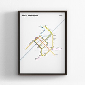 Metro de Bruselas, Mapa en modo claro, Impresión minimalista en póster, Decoración en lienzo para el hogar, Regalo de viaje enmarcado, Arte mural estilo metro, Señal de tránsito del metro