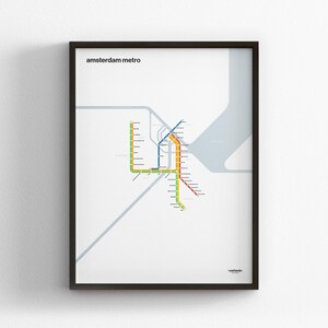 Metrô de Amsterdã, Mapa em Modo Claro, Impressão de Pôster Minimalista, Decoração em Tela para Casa, Presente de Viagem em Moldura, Arte de Parede Estilo Metrô, Placa de Metrô