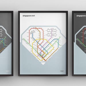 Singapur MRT Karte / 加坡地铁系统 / Minimal Poster / U-Bahn Stil Wand Kunst / Eisenbahn Schild / Leinwand Wohnkultur / Schwarzer Rahmen Reise Geschenk