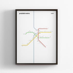 Prague Metro, Light Mode Map, Minimal Poster Print, Canvas Home Decor, Framed Travel Gift, Subway Style Wall Art, Metro Rail Transit Sign