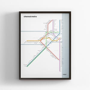 Chennai Metro, Light Mode Karte, Minimal Poster, Leinwand Wohnkultur, gerahmt Reisegeschenk, U-Bahn Stil Wandkunst, Zug Schild