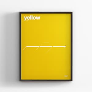 Mapa da Linha Amarela / Trem L do CTA Chicago / Impressão de pôster minimalista / Arte de parede estilo metrô / Decoração de casa em tela / Presente de viagem emoldurado