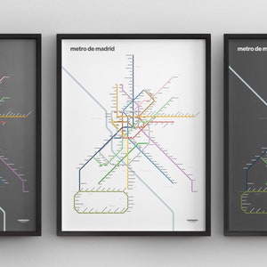 Madrid Metro Map / Spain / Minimal Poster Print / Subway Style Wall Art / Canvas Home Decor / Black Frame Travel Gift / Europe Railway