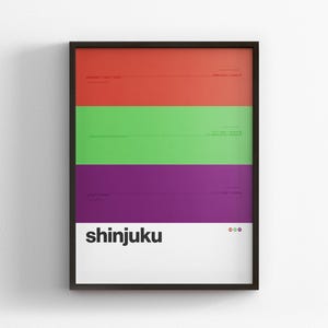 Estación Shinjuku 新宿区 / 東京の地下鉄 Metro de Tokio / Impresión de póster minimalista en inglés / Arte de pared estilo metro / Decoración del hogar de lienzo / Regalo enmarcado