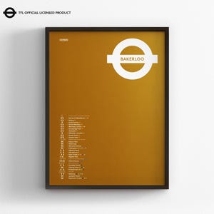 Mapa de la línea Bakerloo del metro de Londres / Impresión de póster minimalista / Arte de pared estilo metro / Decoración de lienzo para el hogar / Letrero de ferrocarril / Regalo de viaje enmarcado