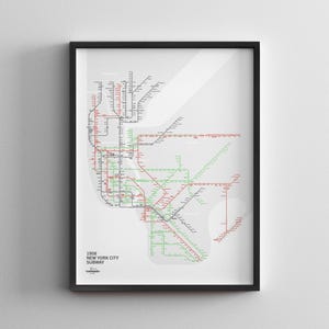 Mappa della metropolitana di New York City del 1958 / Retro Vintage NYC / Stampa poster minimalista / Arte murale in stile metropolitana / Decorazione per la casa su tela / Regalo di viaggio con cornice