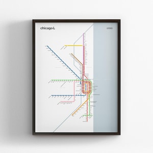 Plan du métro de Chicago L / CTA / Impression d'affiche minimale / Art mural style métro / Décoration d'intérieur sur toile / Cadeau de voyage avec cadre noir / Design minimaliste