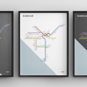 LA Metro Karte / Los Angeles California / Minimal Poster Druck / Subway Style Wand Kunst / Leinwand Wohnkultur / Schwarzer Rahmen Reise Geschenk / Schiene