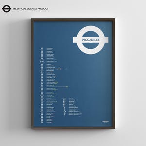 Londoner U-Bahn Piccadilly Line Tube Karte / Minimal Poster / U-Bahn Stil Wand Kunst / Leinwand Dekor Dekor / Geschenk mit Rahmen
