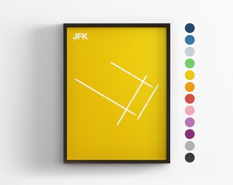 JFK Runways, NYC John F. Kennedy Airport, Minimal Poster Print, Canvas Home Decor, Framed Travel Gift, Aviation Wall Art, Transit Map Sign
